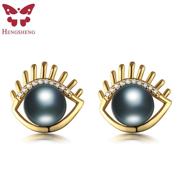 

golden eyes 9-10mm stud earrings 925 sterling silver earrings for women natural freshwater pearl earings fashion jewelry, Golden;silver