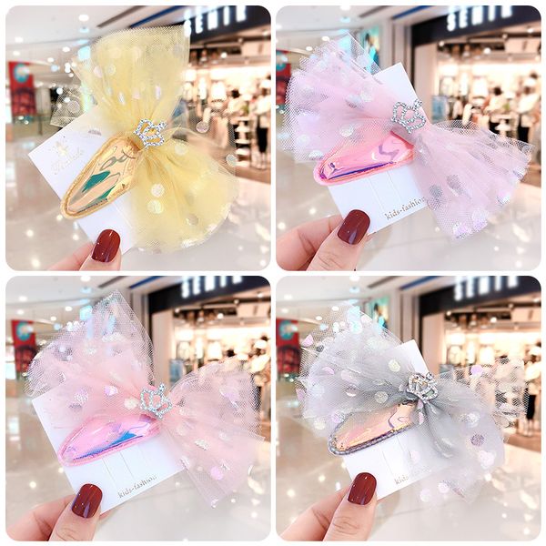 

hair accessories 2021 girls cute candy mesh sequins crown ornament clips children lovely waterdrop barrettes hairpins kids, Slivery;white