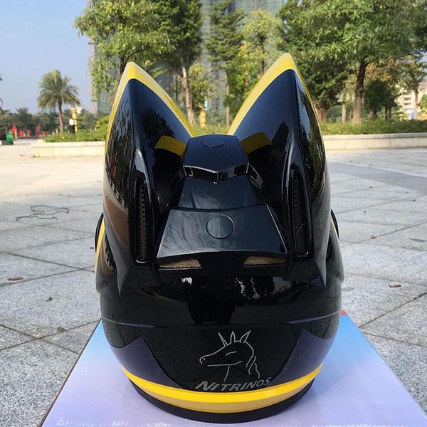 

cat ears yellow cute motorcycle helmet automobile race antifog full face helmet personality design capacete casco