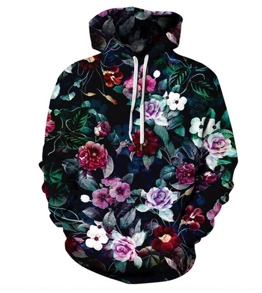 

fashion 3d printed retro life flower men women pullover hoodies street wear casual hip hop pockets sweatshirt clothing zgxl0103, Black