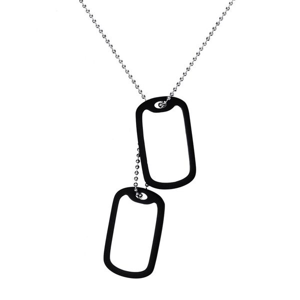 

white black color fashion men's 2 tags pendant necklace stainless steel link chain necklace jewelry gift for men boys j724, Silver