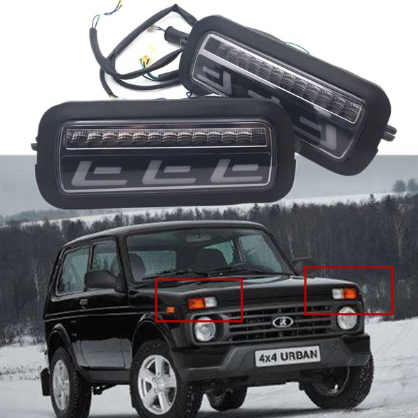 

for lada niva 4x4 led white drl amber turn signal light front car accessories for 1995 up lada 4x4 niva