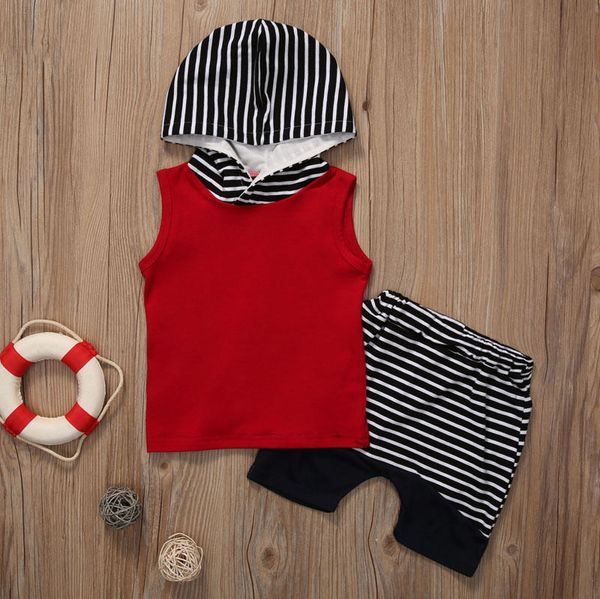 

2pcs симпатичные малышей infant новорожденного мальчика одежда с капюшоном топы vest полосатые брюки шорты костюмы повседневные одежды set 0, White