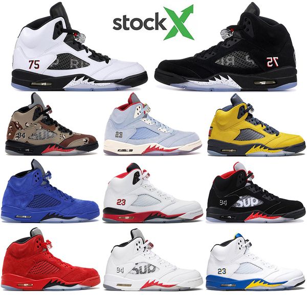 

luxury 5s ice blue men basketball shoes 5 laney yellow bred red suede white cement metallic psg black designer sport sneaker size 41-47, White;red