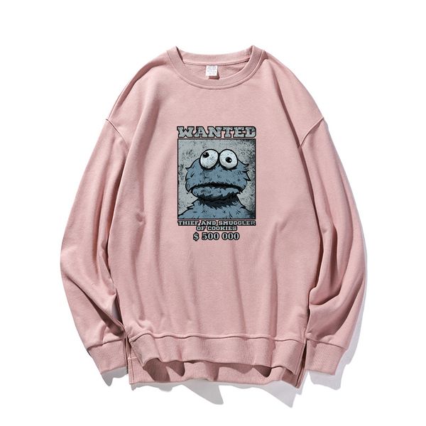 

men's new fashion casual loose hoodie cartoon long sleeve round neck pullover seven colors solid cotton hoodie, Black