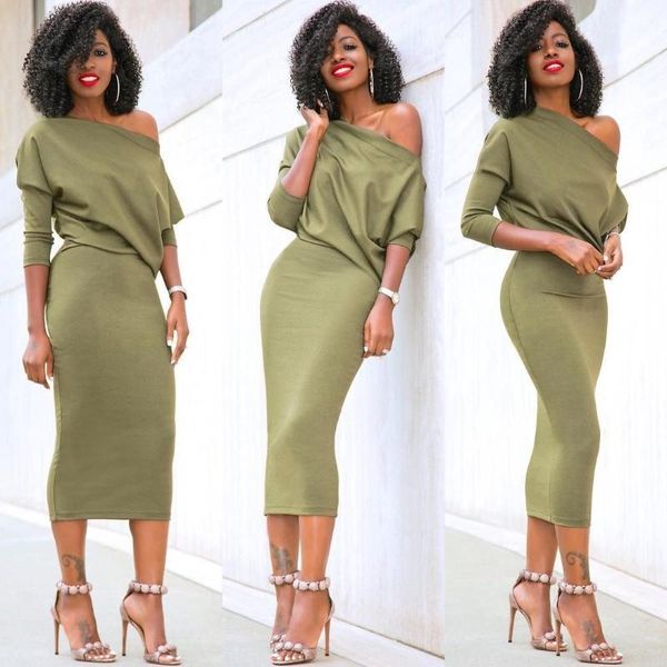 

casual dresses fashion autumn slash neck women's one shoulder long sleeve bandage bodycon evening party off dress vestido, Black;gray