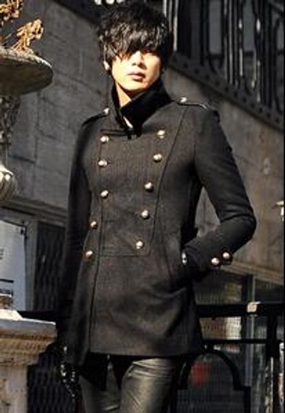 

2019 grey teenage double-breasted long wool coat men stand collar trench jackets mens wool coats overcoats dress winter s - 3xl, Black