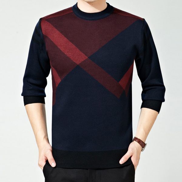 

new winter male plus size -3xl sweaters pullovers o-neck slim pullover knit sweaters patchwork casual long sleeve sweater, White;black