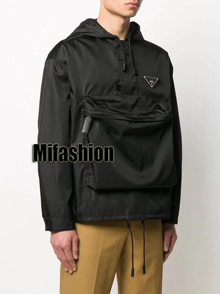 

2020 europe luxury italy milan summer autumn big pocket half zipper mens designer jacket women skin coat windproof hooded coat, Black;brown