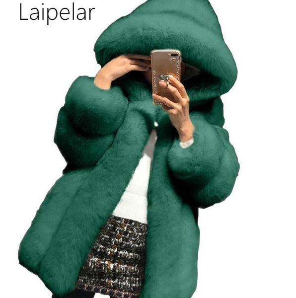 

new elegant faux fur coat women winter fashion medium long artifical fur coat woman warm fake coats female, Black