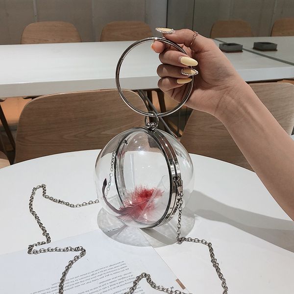 

jiulin 2019 new pure transparent glass ball small round metal ring shoulder slung mini women's bag
