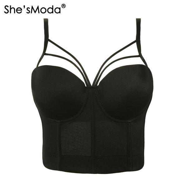 She'smoda Basic Smooth Cut Cross Spandex Push Up Bralet Damen Bustier BH Crop Top Weste Übergröße J190427