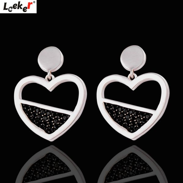 

leeker fashion tiny black cubic zirconia hollow heart drop earrings for women silver color dropshipping jewelry 705 lk8