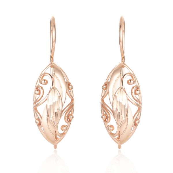 

fj 2 color women female 585 rose gold color oval carve earrings, Golden