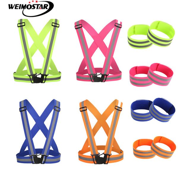 

weimostar night safety reflective bike cycling vests traffic adjustable warning fluorescence bicycle vest ride running equipment, Black