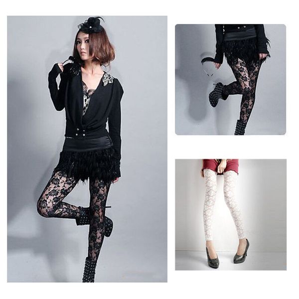 

fashion lace leggings women skinny leggings soft floral rose printed stretchy jeggings slim pencil pants, Black