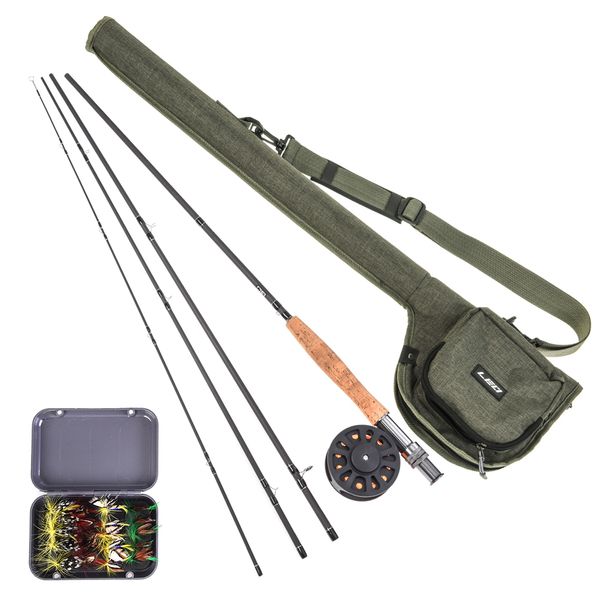 

9' fishing rod and reel combo with carry bag 20 flies complete starter package fishing kit