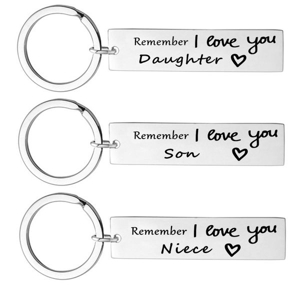 REMEMBER I LOVE YOU MOM/DAD/Sohn Metall-Buchstaben-Schlüsselanhänger für Männer, Frauen, Kinder, Autoschlüssel, Ring-Anhänger, Dankeschön, Muttertag, Geburtstagsgeschenk, Großhandel aus Edelstahl