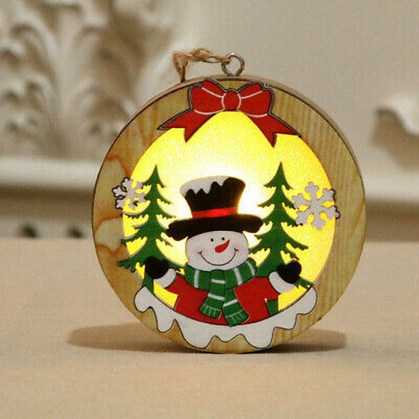 

3pcs round christmas decor wooden hanging lamp ornament elk snowman led light santa claus deer cart luminous lamp