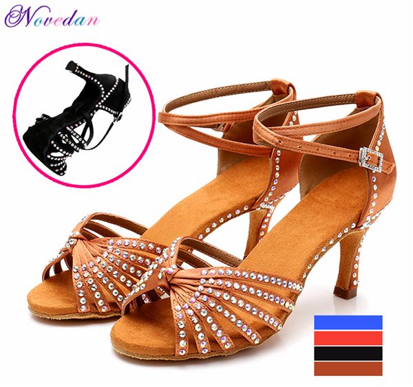 

women party dance shoes satin rhinestones soft professional latin dance shoes woman salsa high heels 7cm