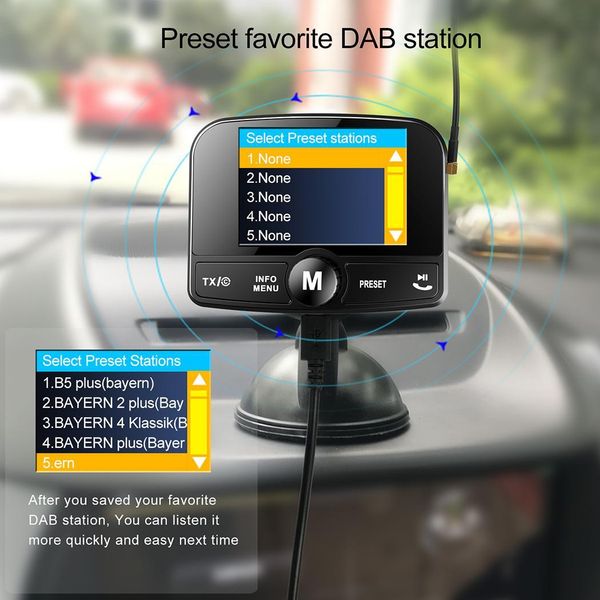 

car fm transmitter dab digital radio 0.1a 5v 64gb 0.9db 15m 10hz 2040-2480mhz mp3 kit hands-95% calling
