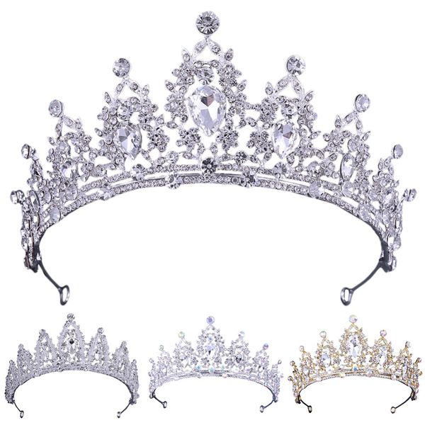 

women princess crown headband crystal rhinestone tiara and crowns hair band jewelry silver bridal hair accessories wedding, Golden;white