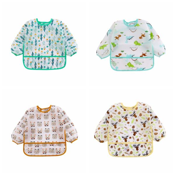 

waterproof baby burp cloths 1y-6y infant toddler baby smock feeding accessories cartoon long sleeved bib burp cloths