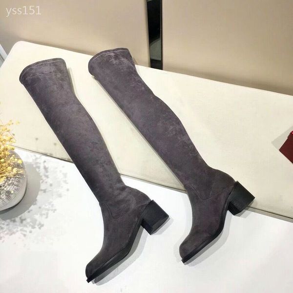 

2019 women's high boots autumn winter knitting wool ladies shoes thigh high boots for women long boot classic wedges woman boot, Black