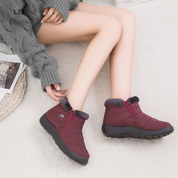

lzj 2019 women boots winter woman snow boots with plush inside botas mujer waterproof plus size 43 winter female booties, Black