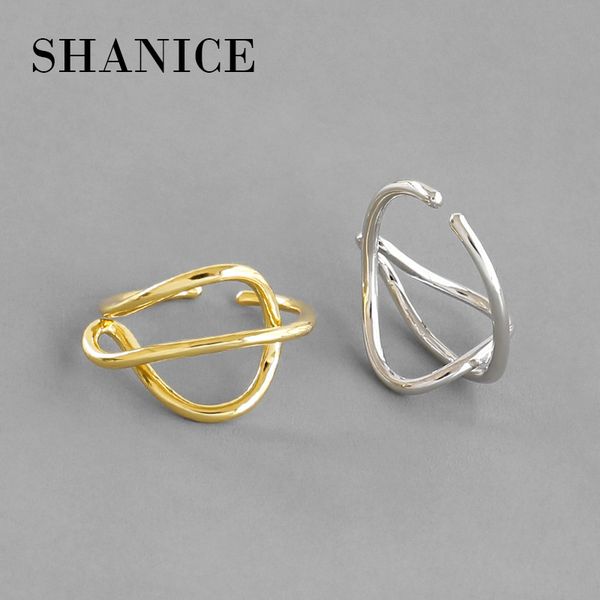 

shanice 925 sterling silver open rings for women ins minimalist line interlaced cross party causal vintage trendy jewelry gift, Golden;silver