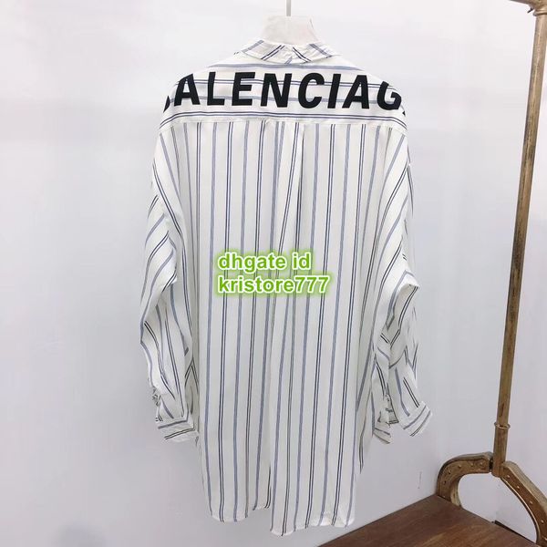 

Women brand triped hirt with letter print feminine high end cu tom ca ual hirt blou e girl over ize brief runway top long t hirt