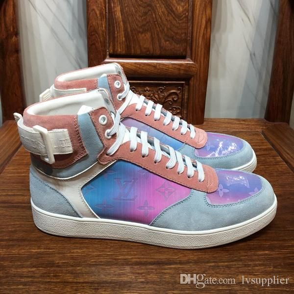 

new rivoli sneaker boot mens classic rainbow monogram high sneakers luxury designer trainers for men outdoor hiking climbing prism shoes, Black