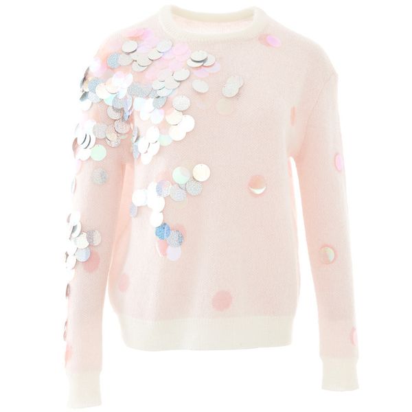 

early spring 2019 new pink girl round-necked wool mohair sweater stitching shining piece knitted women knit sweater women, White;black