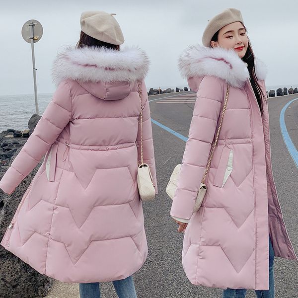 

women's winter long winter coat female korean version large fur collar slim warm jacket ladies thickening waist down parkas, Black