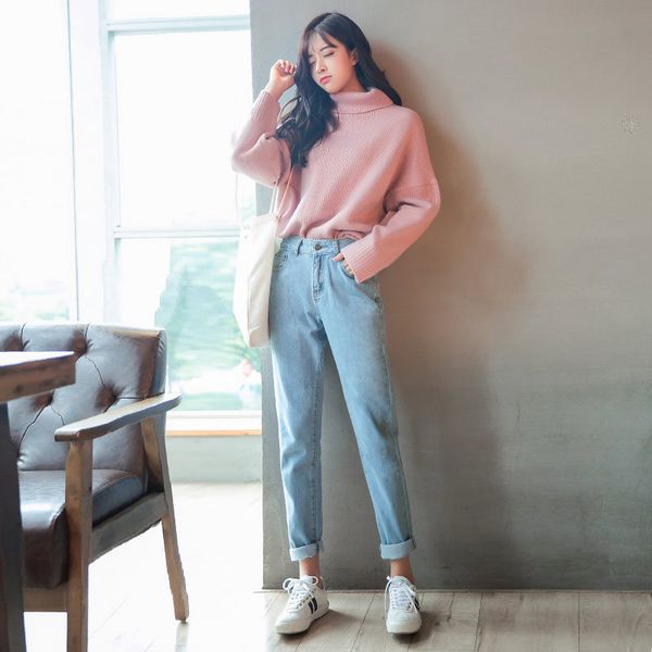 

2019 autumn and winter jeans women's ninth pants slimming harem pants loose-fit baggy korean-style loose women's spr, Blue