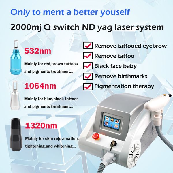 Другое оборудование для красоты Q Switch ND YAG Лазерная татуировка Удаление лучший профессиональный лазерный станок с 532NM / 1064NM / 1320nm зондов