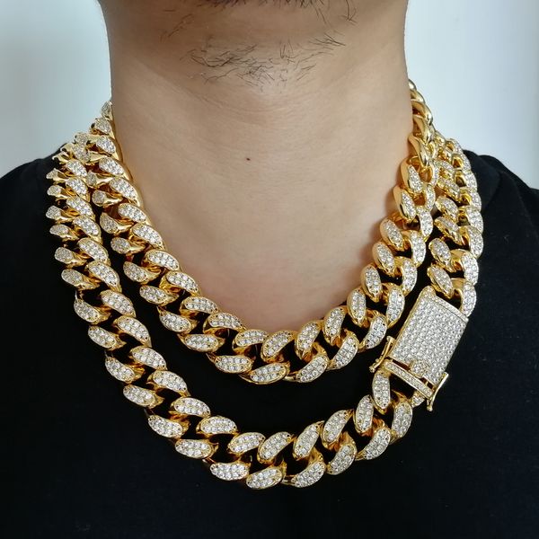 

20mm width iced men's heavy chunky zircon miami cuban link necklace bling bling gold silver cn034