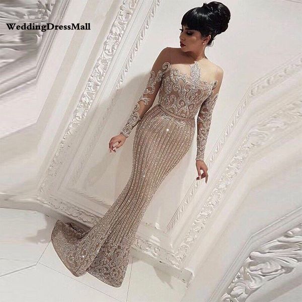 

Long Sleeve Mermaid Arabic Dubai Woman Evening Dresses 2019 Formal Elegant Prom Dress Party Gown abendkleider lang luxus
