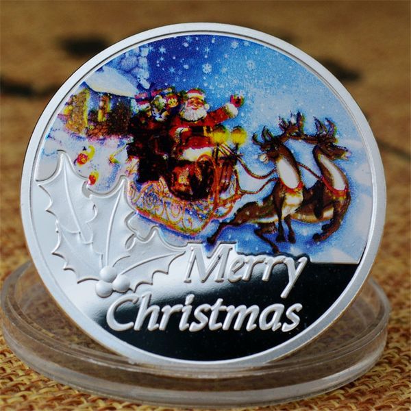 

merry christmas coin santa claus elk deer silver plated commemorative coins new year gift christmas token souvenir