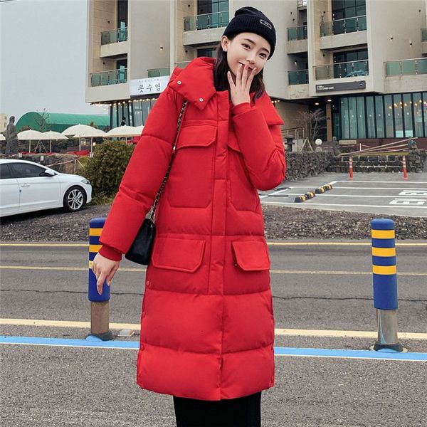 

new causal solid women long thicken winter jacket warm female down parka women hooded coat slim cotton padded jackets outerwear, Black