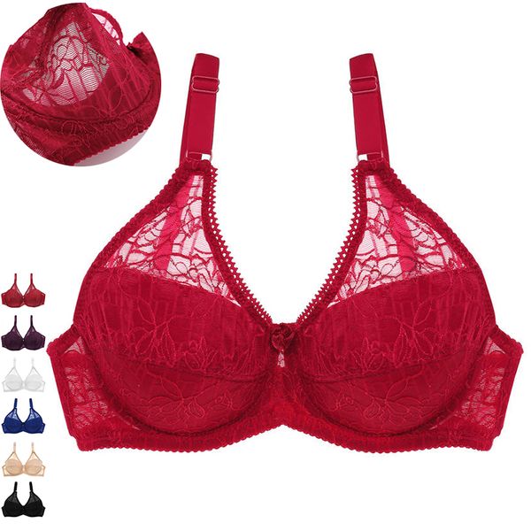 

lace bras for women female lingerie c d cup ultrathin bra plus size 42 44 underwear ladies push up bra brassiere femme 2020, Red;black