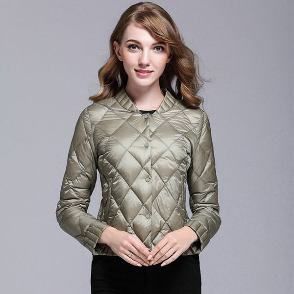 

2019 новые прибыл женщины бомбардировщики модные твердые плед женский тонкий короткие укороченные пальто теплый утка пух наполнитель свет то, Black;brown