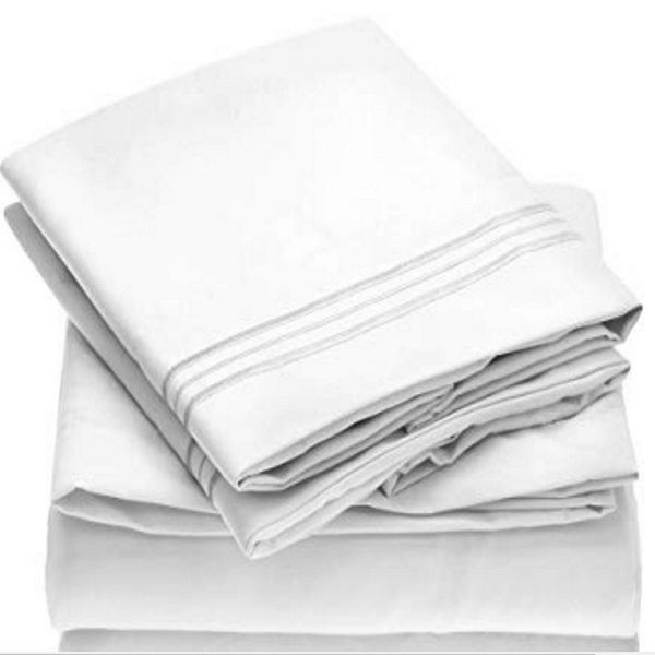 

white bedding set queen size bed sheets solid color flat sheet+fitted sheet+case bed linens