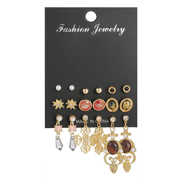 

fashion jewelry baroque black resin cross earrings 9 pairs set women vintage trendy earrings, Golden;silver