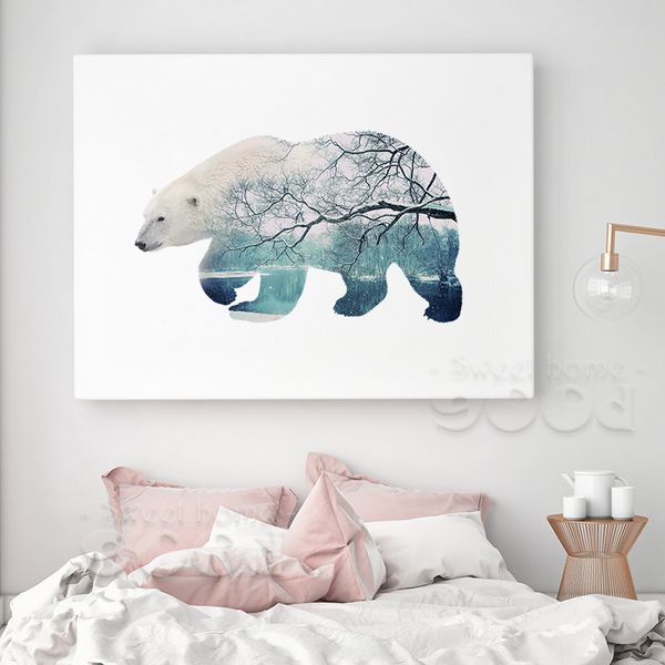 

polar bear with snow scene canvas art print poster, wall pictures for home decoration, wall decor ye117