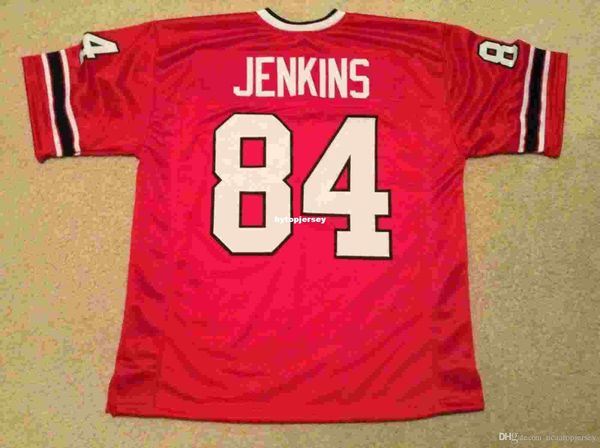

retro custom sewn stitched #84 alfred jenkins red mitchell & ness jersey high-end men's football jerseys college ncaa, Black;red