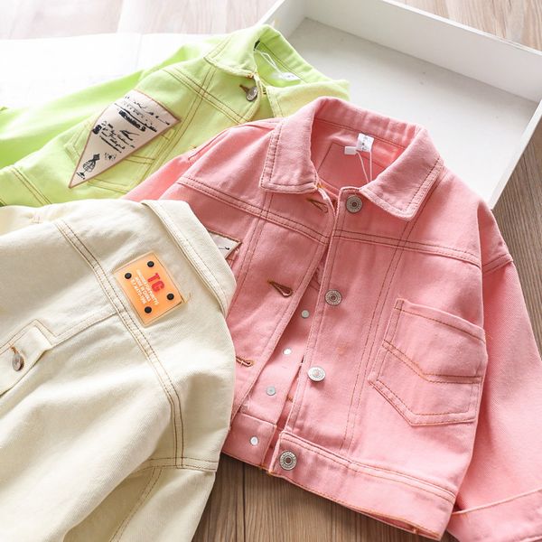 

spring label lapel denim girls coat children's clothing wholesale, Blue;gray