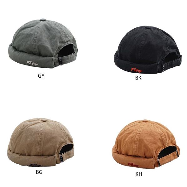 

vintage brimless docker cap solid color letters embroidery adjustable hip hop street skullcap 6-panel beanie cuffed hat, Blue;gray