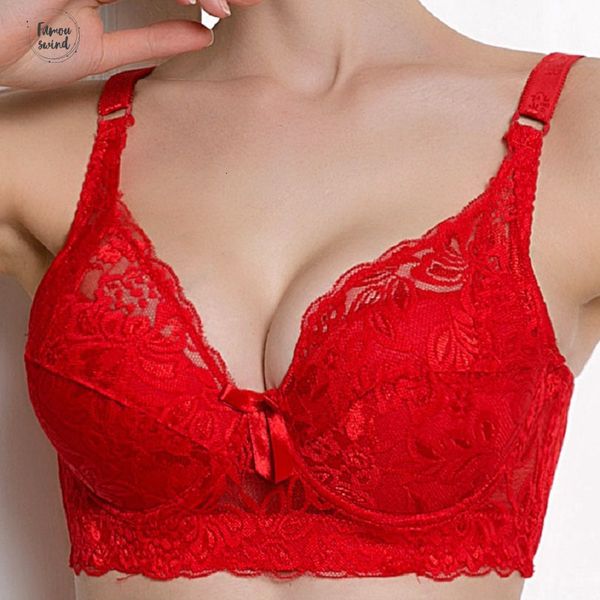 

bra plus size foreign trade thin ultra cotton cup plump big push up bralette encaje bra modis lingerie, Red;black