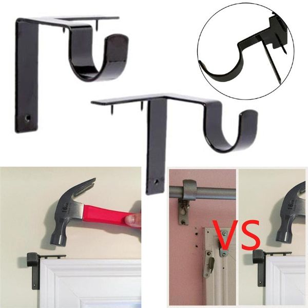 

2pc single hang curtain rod holders + center support bracket into window frame curtain rod bracket iron 1227